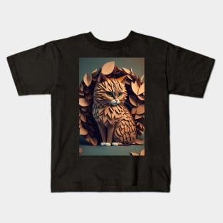 Cool cat portrait Paper art style Kids T-Shirt